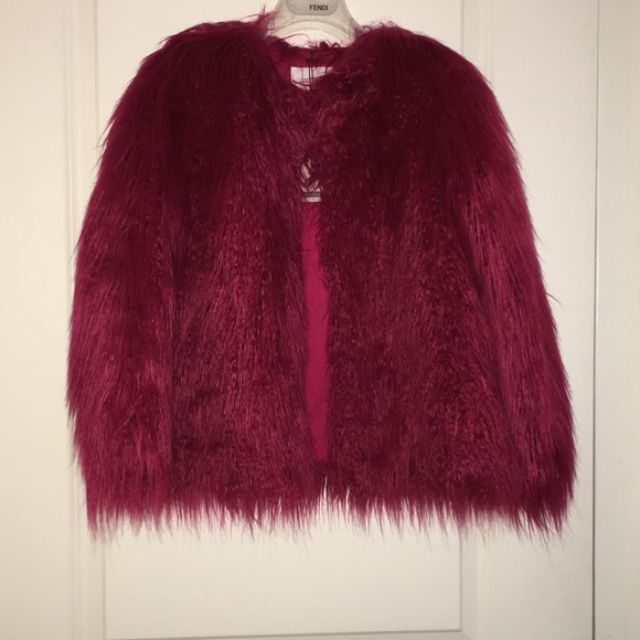 zara red faux fur jacket